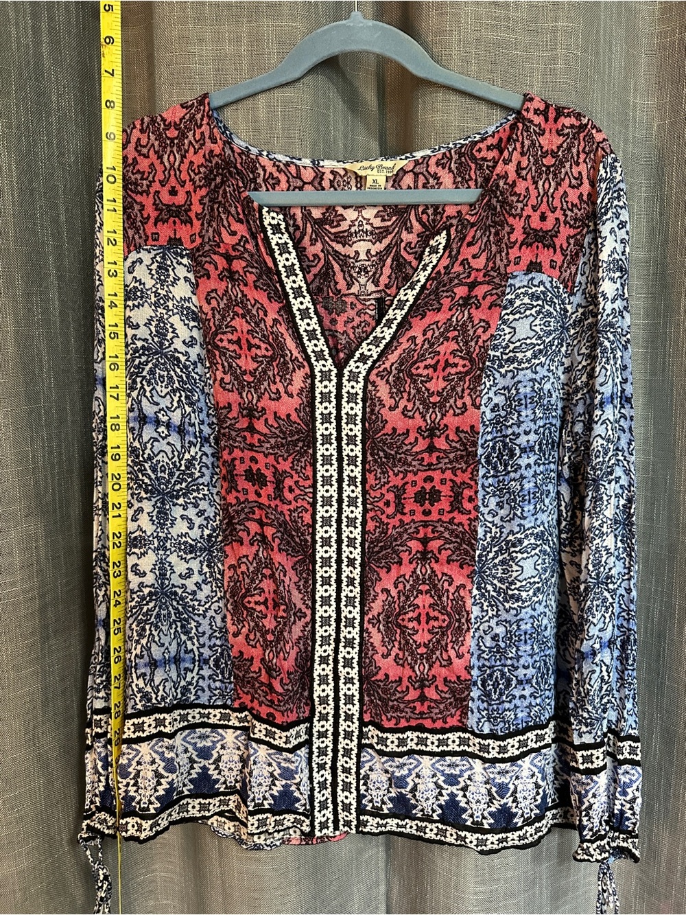 Lucky Brand Red & Blue Mixed-Print V-Neck Blouse